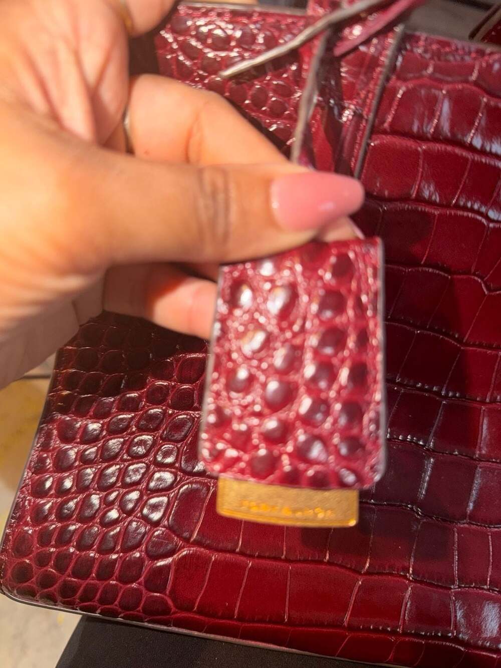 Tory Burch Walker Croc-Embossed Small Satchel in Burgundy - Picture 2 of 7